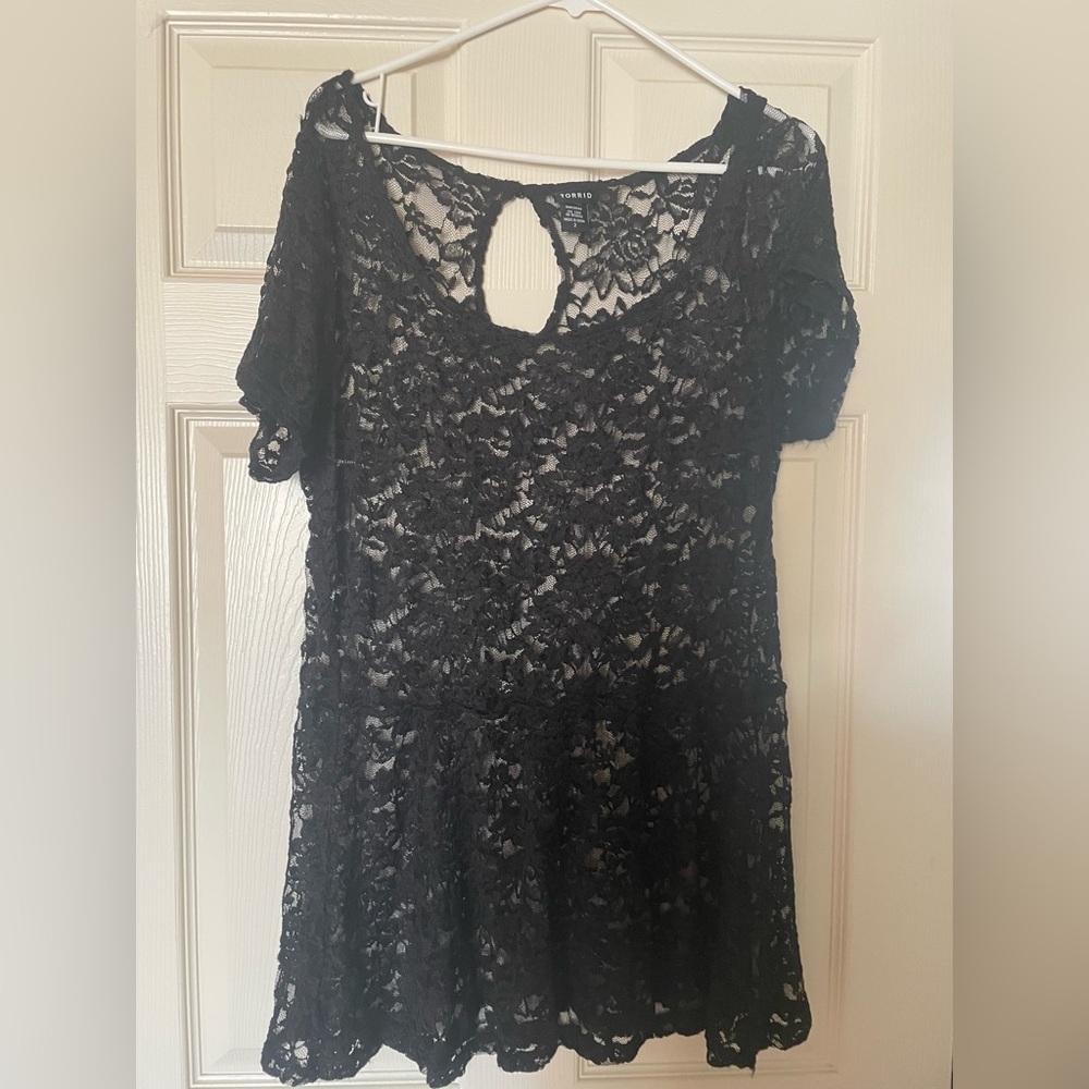Torrid’s Short Sleeve Black Lace Peplum Top